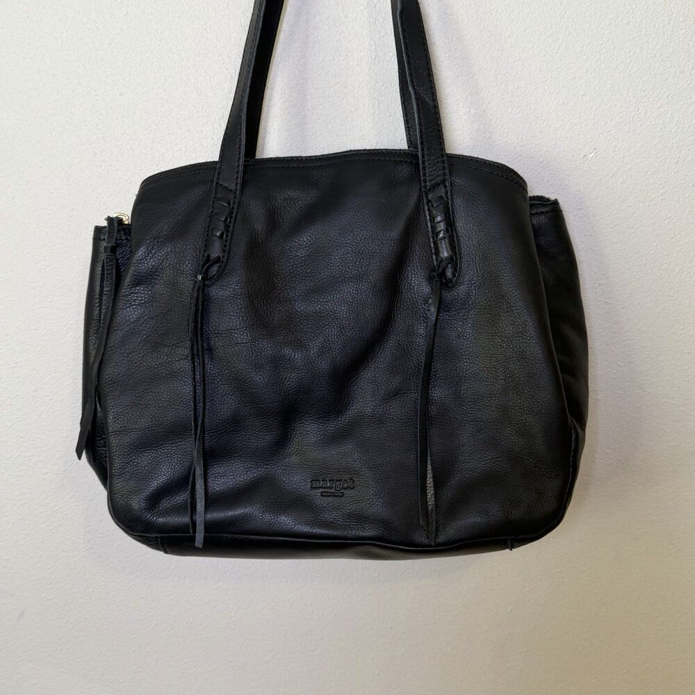 Margot NY Black Pebble Leather Boho Classic Tote Bag Multi Compartment